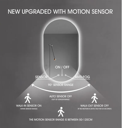 900x500MM METAL FRAME OVAL BACKLIT LED MIRROR WITH MOTION SENSOR | DEFOGGER | 3 COLOURS LIGHTS