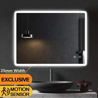 900X750MM RECTANGULAR LED MIRROR WITH MOTION SENSOR | DEMISTER | 3 COLOURS LIGHT