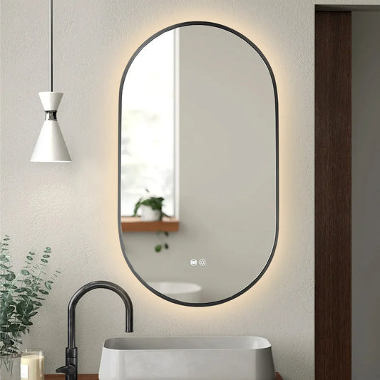 900x500MM METAL FRAME OVAL BACKLIT LED MIRROR WITH MOTION SENSOR | DEFOGGER | 3 COLOURS LIGHTS