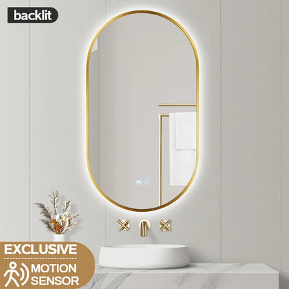 900x500MM METAL FRAME OVAL BACKLIT LED MIRROR WITH MOTION SENSOR | DEFOGGER | 3 COLOURS LIGHTS