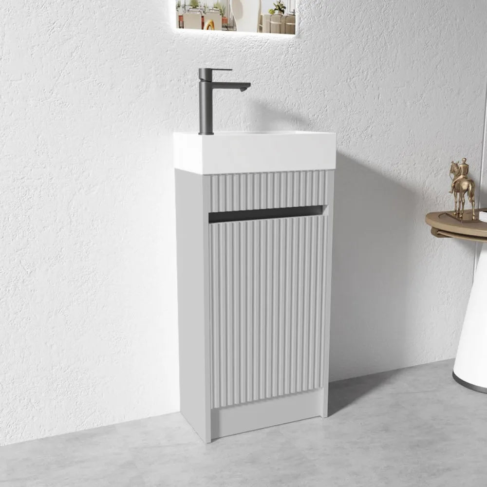 400MM FLUTED GREY PLYWOOD FLOORSTANDING VANITY