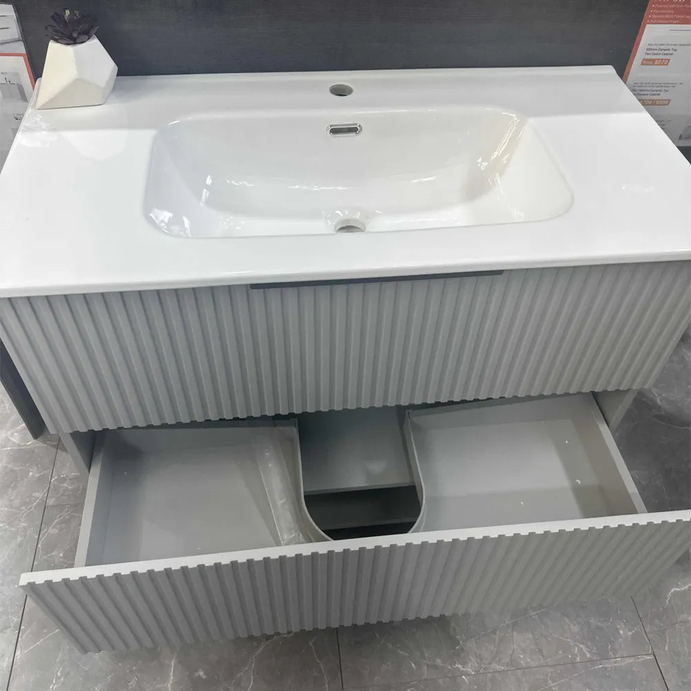 900MM FLUTED GREY FLOORSTANDING PLYWOOD VANITY