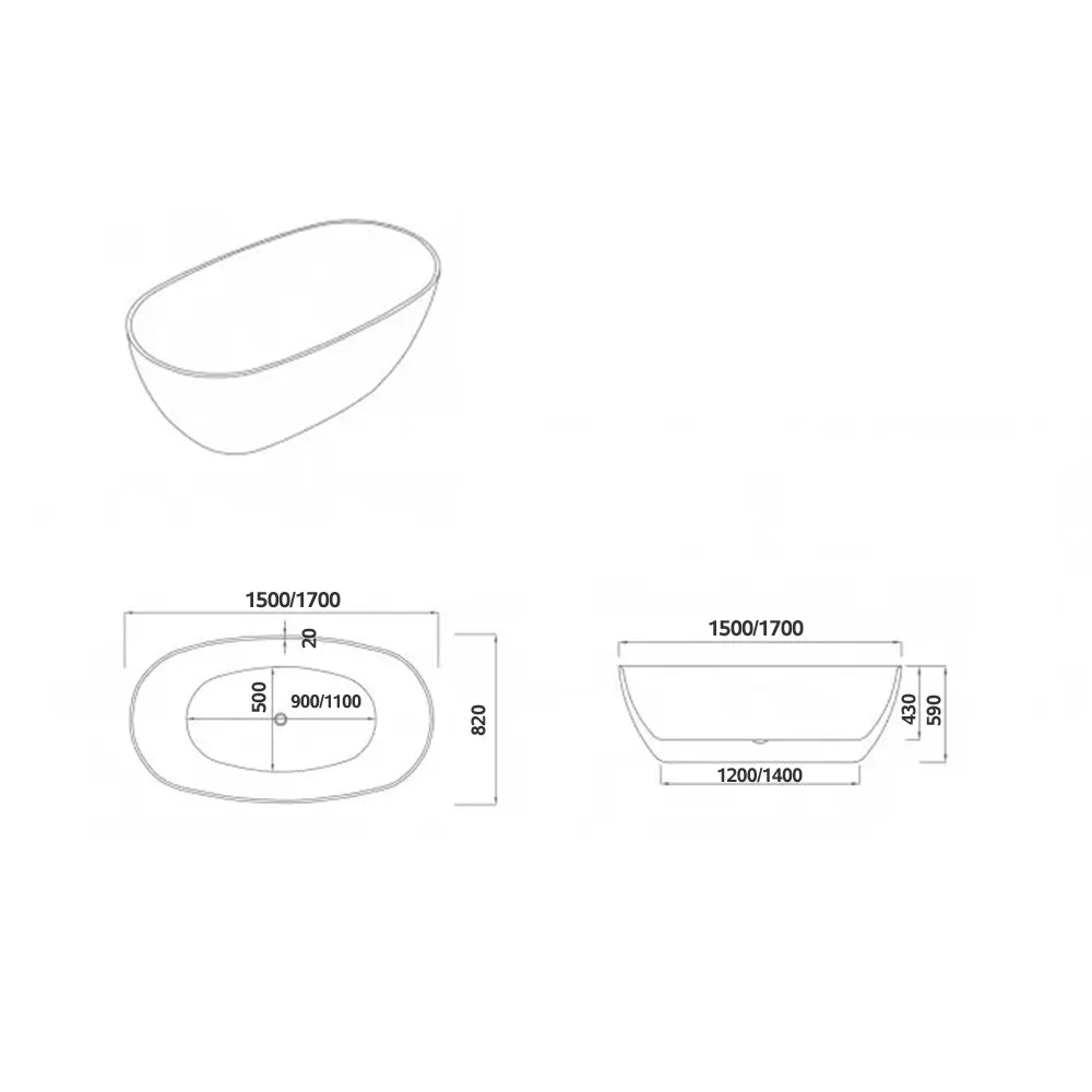 1500MM PILATO OVAL FREESTANDING BATH - MATTE WHITE