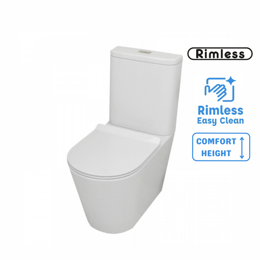 SANEUX UNI COMFORT HEIGHT RIMLESS GLOSS WHITE BACK TO WALL TOILET