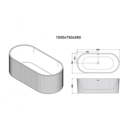 1500MM ROSE FLUTED V-GROOVE FREESTANDING BATH