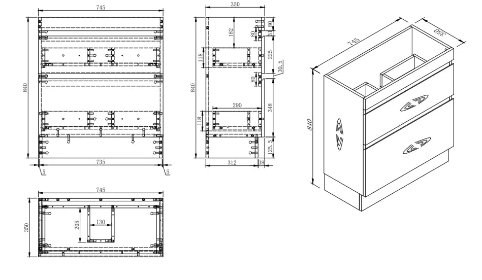 VALENTINA SLIM FLOOR STANDING VANITY | WHITE GLOSS | 750MM | PLYWOOD