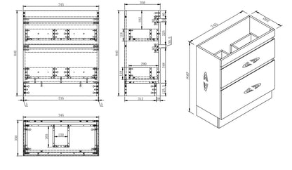 VALENTINA SLIM FLOOR STANDING VANITY | WHITE GLOSS | 750MM | PLYWOOD