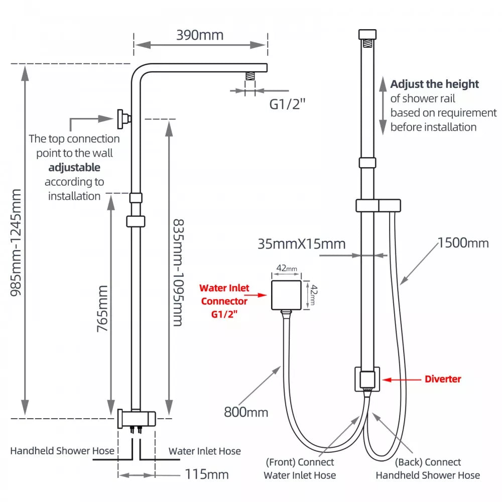 FUSION SQUARE DUAL RAIN SHOWER COLUMN - 5 COLOURS