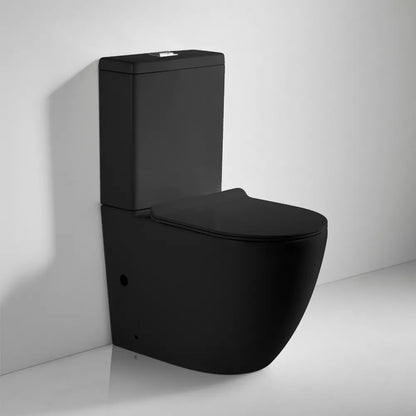 SOHO BLACK CERAMIC RIMLESS BACK TO WALL TOILET SUITE 630x360x830MM