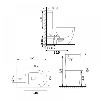 SOHO RIMLESS GLOSS WHITE BACK TO WALL TOILET SUITE 690*370*830MM