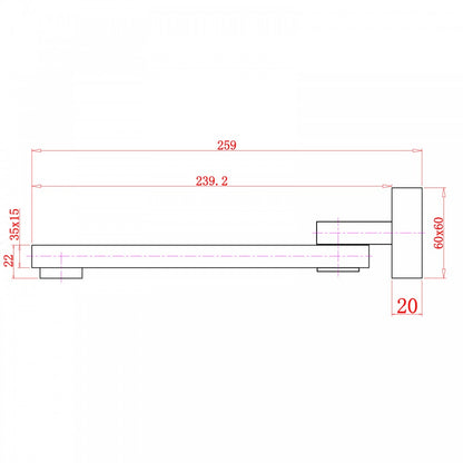 FUSION SQUARE SWIVEL BATH SPOUT 260MM - 5 COLOURS