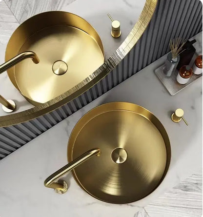 OPAL 400MM ROUND STAINLESS STEEL BASIN SINK - BRUSHED BRASS