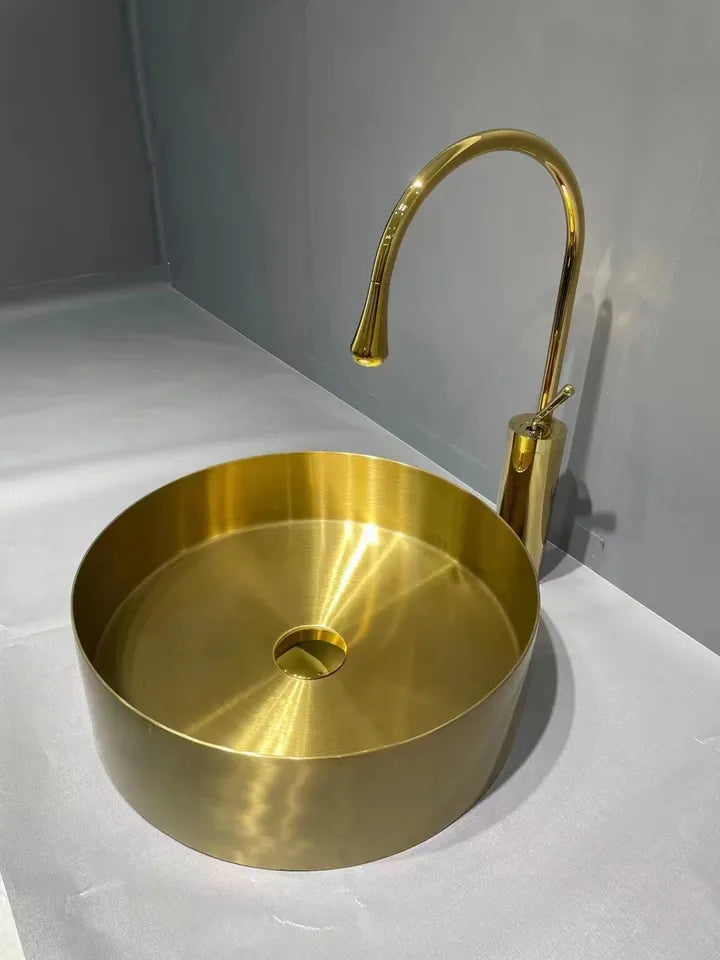 OPAL 400MM ROUND STAINLESS STEEL BASIN SINK - BRUSHED BRASS