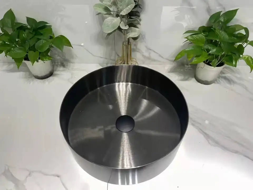 OPAL 400MM ROUND STAINLESS STEEL BASIN SINK - GUNMETAL GREY