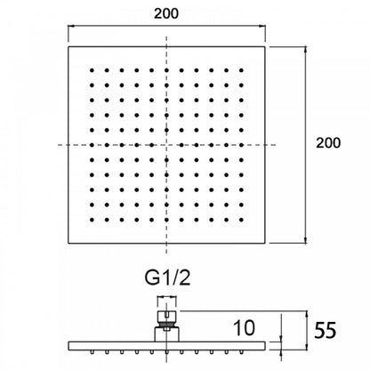 FUSION SQUARE ABS RAINFALL SHOWER HEAD 200mm - 2 COLOURS