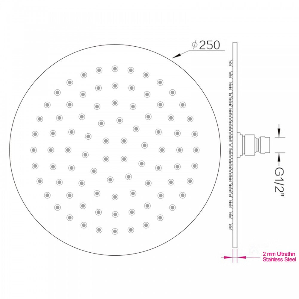 OPAL ROUND ULTRA SLIM STAINLESS STEEL RAIN SHOWER HEAD - 2 COLOURS