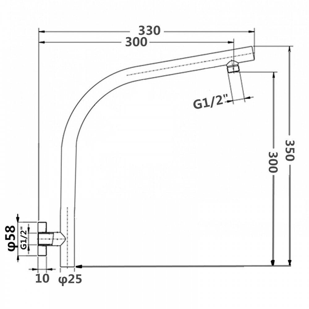 OPAL ROUND BLACK GOOSENECK WALL MOUNT SHOWER ARM 330MM