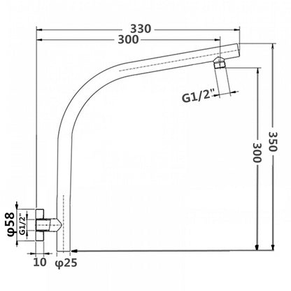 OPAL ROUND BLACK GOOSENECK WALL MOUNT SHOWER ARM 330MM