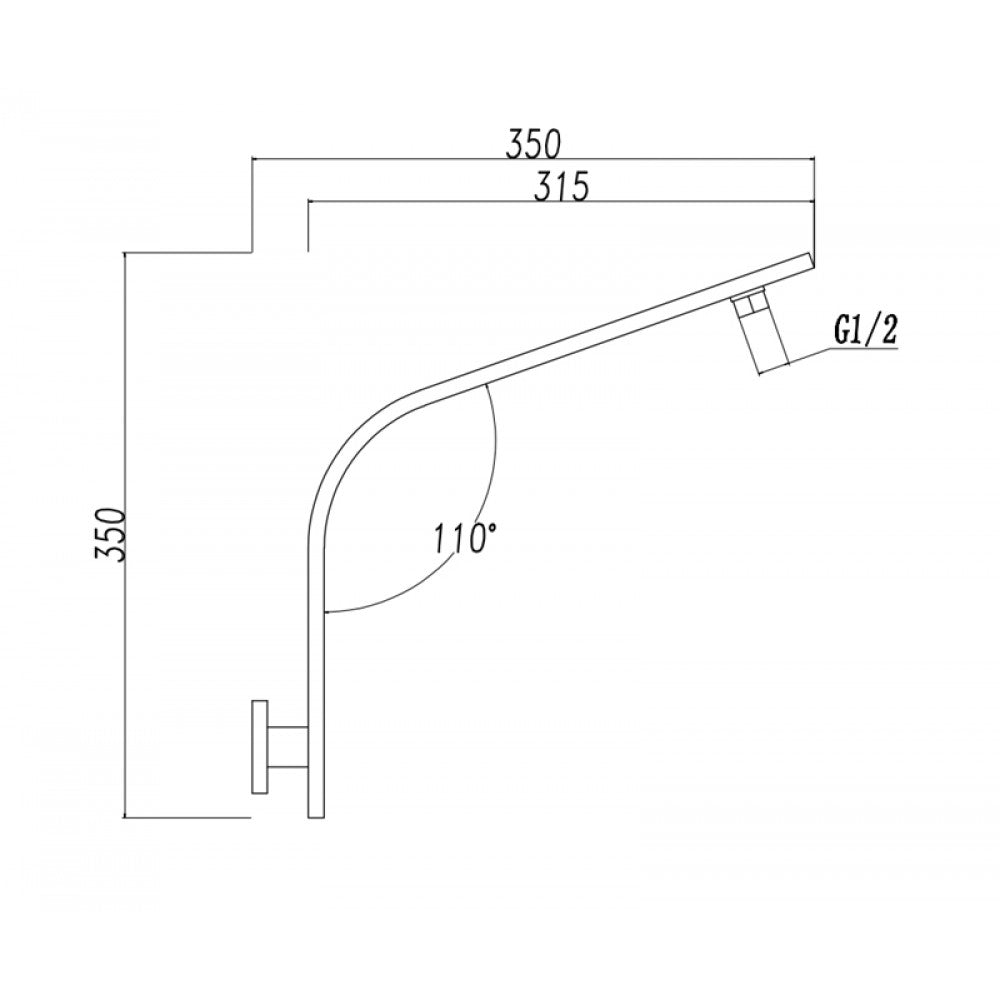 SQUARE WALL MOUNT GOOSENECK SHOWER ARM 350MM - 2 COLOURS