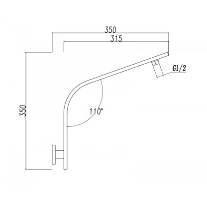 SQUARE WALL MOUNT GOOSENECK SHOWER ARM 350MM - 2 COLOURS