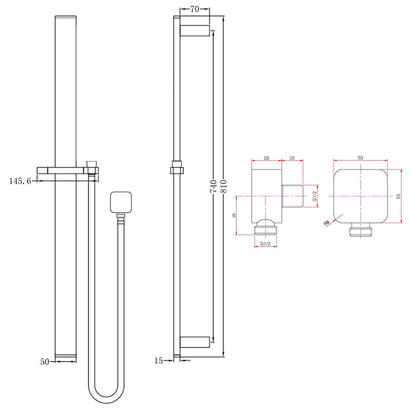 FUSION WIDE RAIL SHOWER SLIDE WITH HANDHELD SHOWER- MATTE BLACK