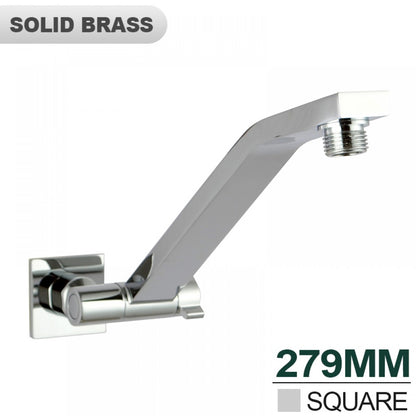 SWIVEL SQUARE CHROME WALL MOUNT SHOWER ARM 280MM