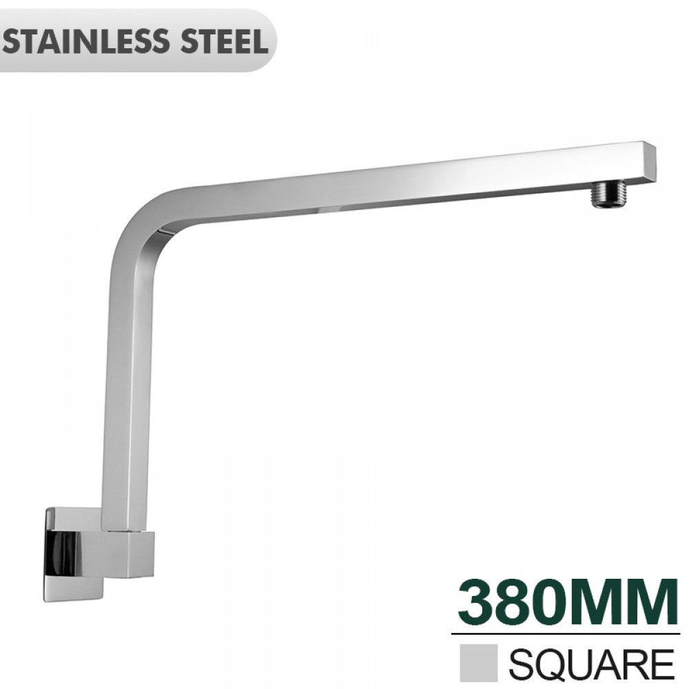 SWIVEL SQUARE SLIM CHROME WALL MOUNT SHOWER ARM 400MM