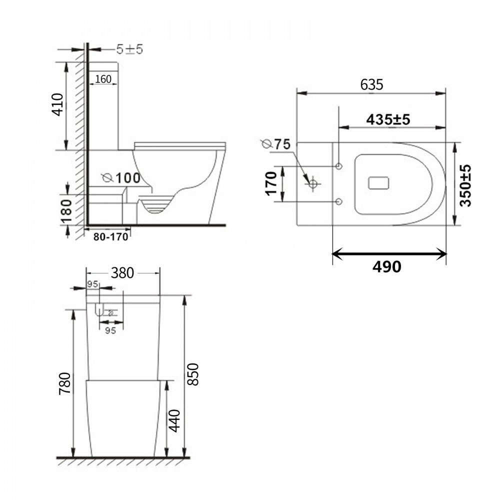 SANEUX UNI COMFORT HEIGHT RIMLESS GLOSS WHITE BACK TO WALL TOILET